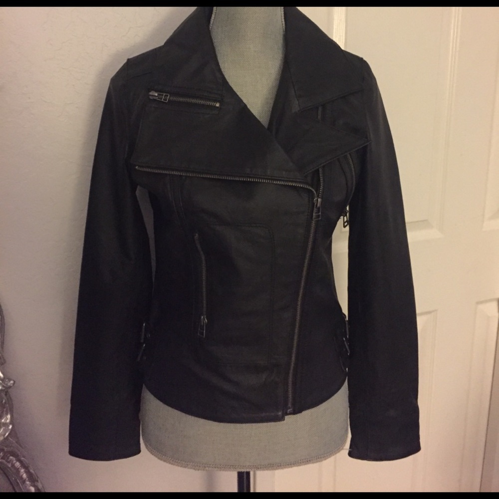 Bagatelle Black Leather Moto Jacket Size XS